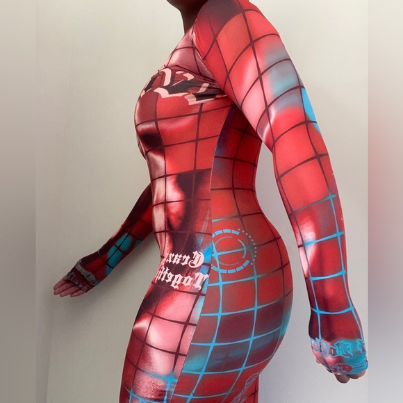 SHEIN Red Long Sleeve BodyCon Dress - Picture 2 of 5